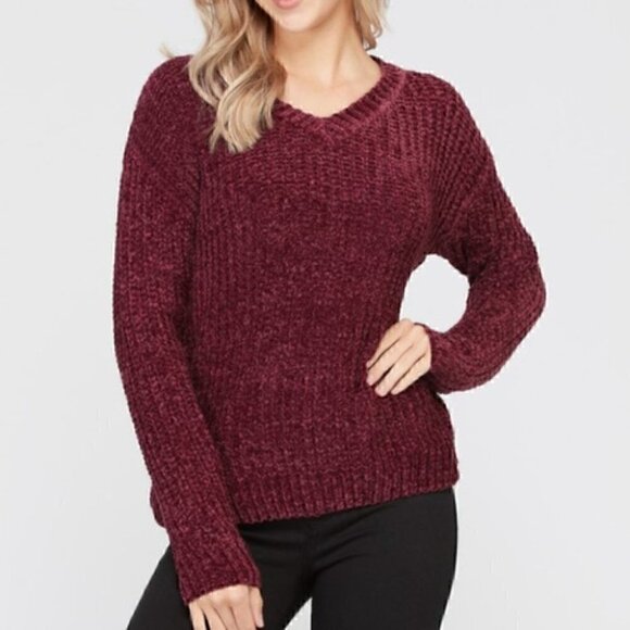 Chenille Burgundy Sweater - Picture 3 of 4